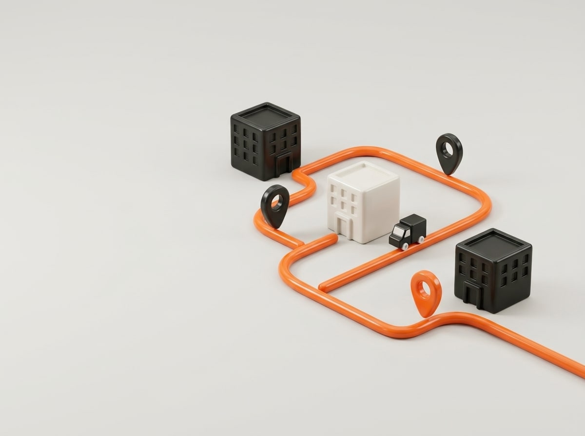 3D-композиция маршрута между филиалами и точками