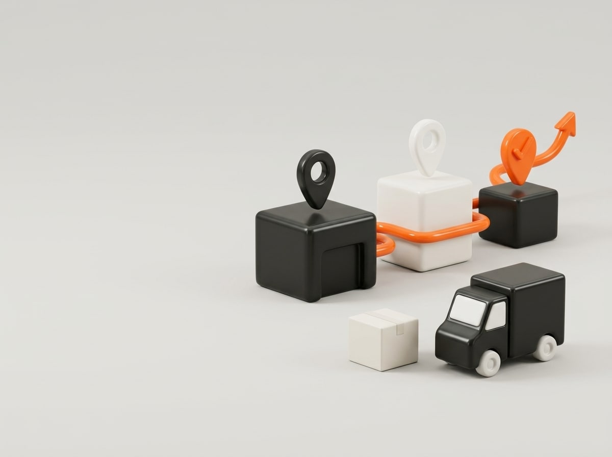 3D-композиция маршрута склад — офис — партнёры